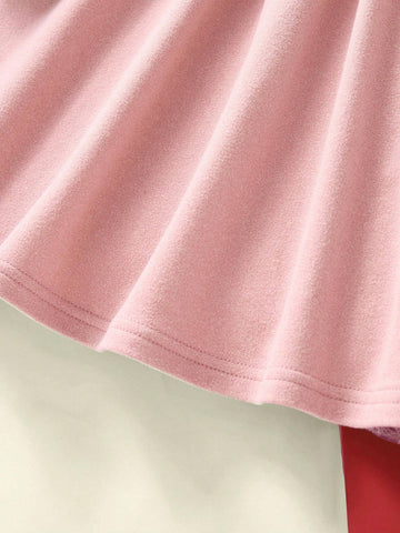 Young Girl Cartoon Cute Print Pink Sweet Casual Long Sleeve Dress