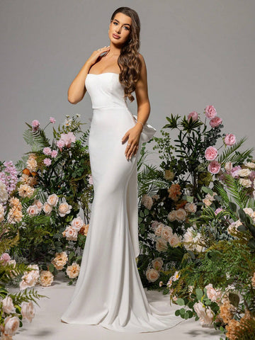 LOVE&LEMONADE Big Bow Front Mermaid Hem Wedding Dress
