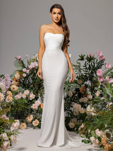 LOVE&LEMONADE Big Bow Front Mermaid Hem Wedding Dress