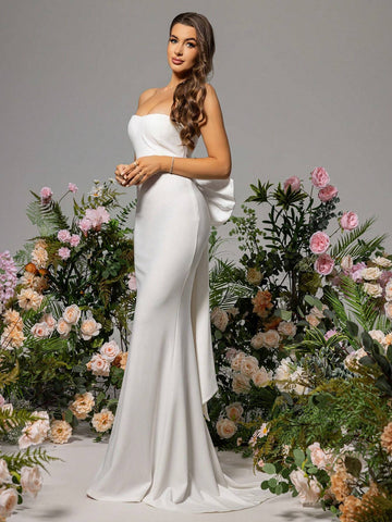 LOVE&LEMONADE Big Bow Front Mermaid Hem Wedding Dress