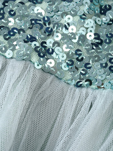 LOVE&LEMONADE Contrast Sequin One Shoulder Mesh Overlay Hem Formal Gown