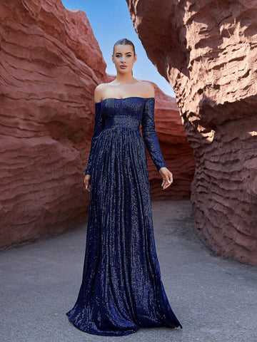 LOVE&LEMONADE Off-Shoulder A-Line Dress With Waist Tie