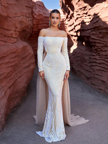 LOVE&LEMONADE Off Shoulder Apricot-Colored Fashionable And Elegant Party Dress