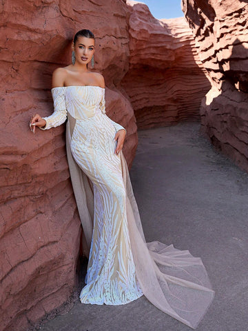 LOVE&LEMONADE Off Shoulder Apricot-Colored Fashionable And Elegant Party Dress