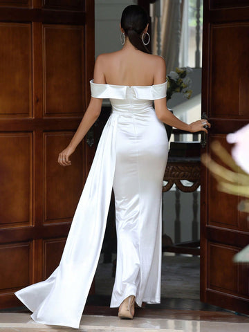 LOVE&LEMONADE Off Shoulder Side Draped Wedding Dress