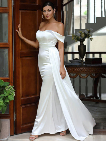 LOVE&LEMONADE Off Shoulder Side Draped Wedding Dress