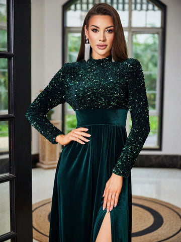 LOVE&LEMONADE Round Neck Long Sleeve Burgundy Cocktail Party Dress