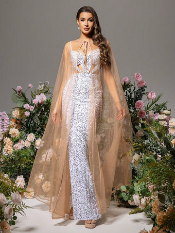 LOVE&LEMONADE Sequin Decor Slim Fit Mermaid Hem Strap Dress, Suitable For Summer