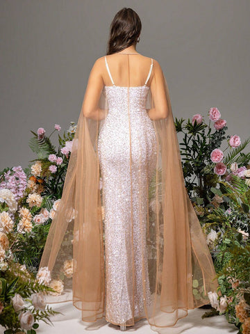 LOVE&LEMONADE Sequin Decor Slim Fit Mermaid Hem Strap Dress, Suitable For Summer