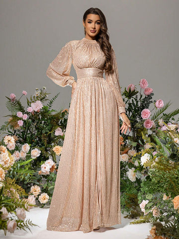 LOVE&LEMONADE Sequined Waist Cinched Loose Fit Evening Party Dress