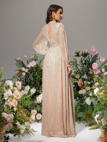 LOVE&LEMONADE Sequined Waist Cinched Loose Fit Evening Party Dress