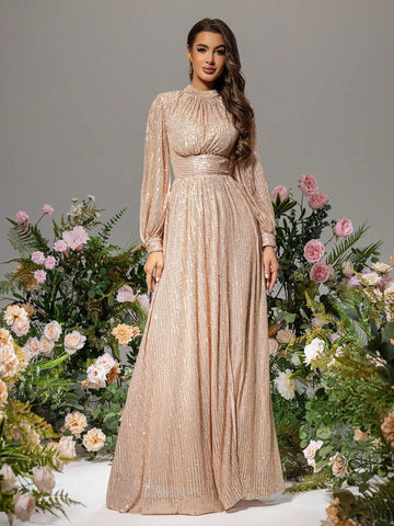 LOVE&LEMONADE Sequined Waist Cinched Loose Fit Evening Party Dress