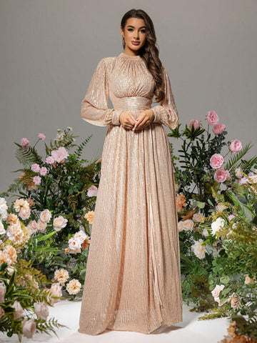 LOVE&LEMONADE Sequined Waist Cinched Loose Fit Evening Party Dress