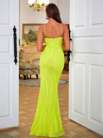 LOVE&LEMONADE Solid Color Sleek High Slit Cami Dress With Sequins Detail