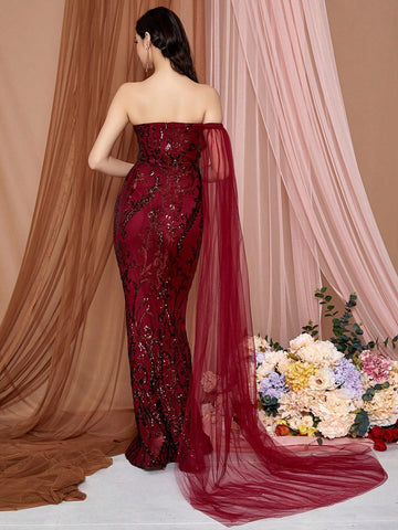 LOVE&LEMONADE Women's One Shoulder Shimmer Mermaid Formal Dress