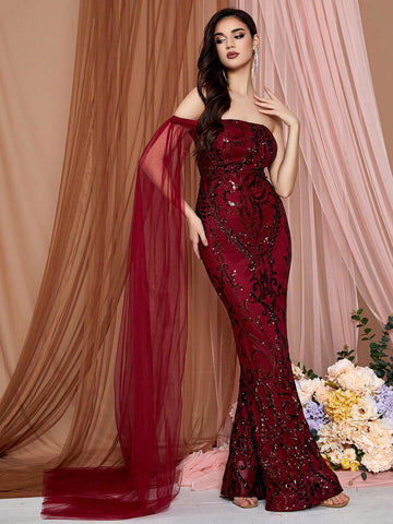 LOVE&LEMONADE Women's One Shoulder Shimmer Mermaid Formal Dress