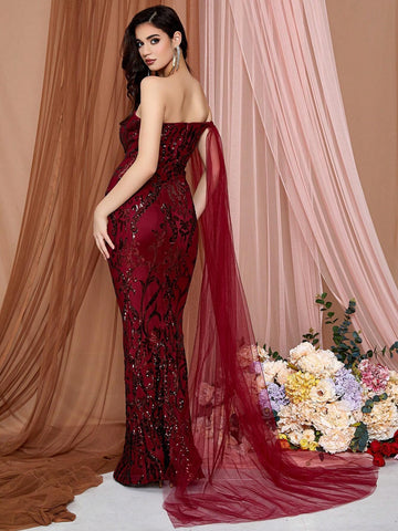 LOVE&LEMONADE Women's One Shoulder Shimmer Mermaid Formal Dress