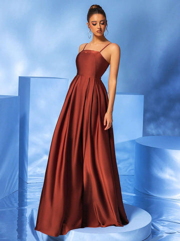 LOVE&LEMONADE Women's Summer Pleated Sleeveless Elegant Formal Evening Dress With Straps (Heavy Duty Style)