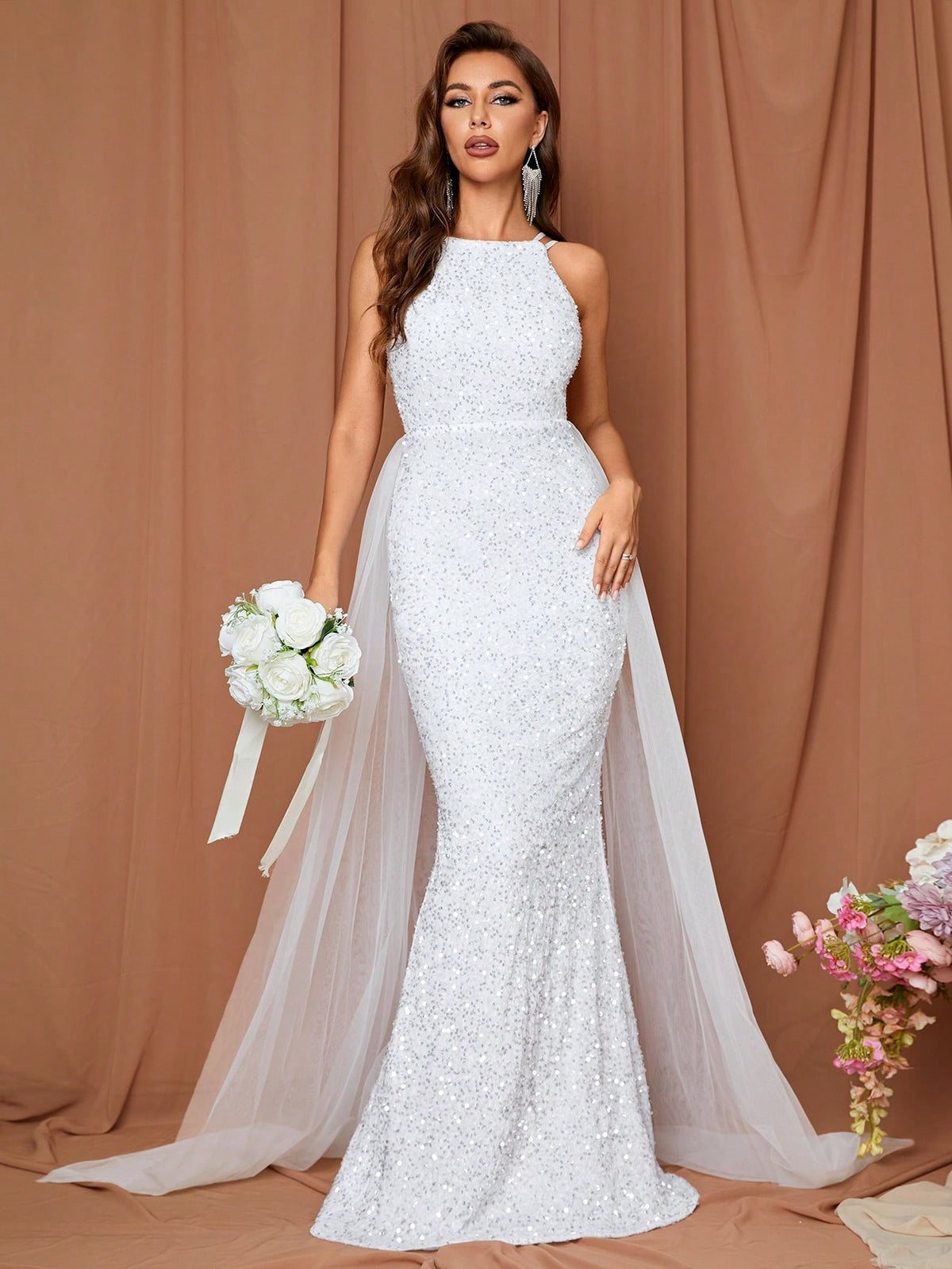 LOVE&LEMONADE Women's White Fish Tail Wedding Dress With Straps