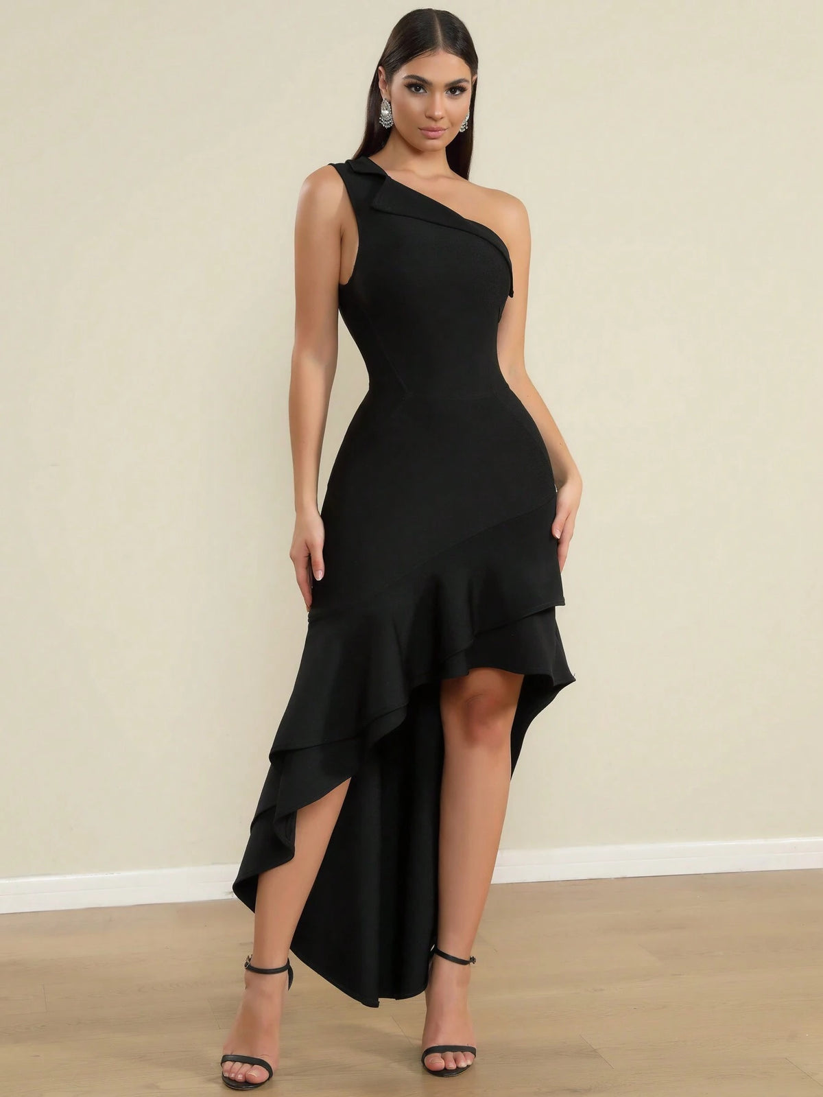 LOVE Aing Women's Asymmetric Mermaid Hem Asymmetrical Lapel Bodycon Formal Cocktail Party Elegant Celebrity Bandage Dress