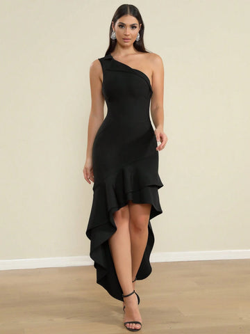 LOVE Aing Women's Asymmetric Mermaid Hem Asymmetrical Lapel Bodycon Formal Cocktail Party Elegant Celebrity Bandage Dress