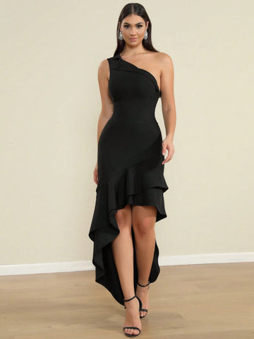 LOVE Aing Women's Asymmetric Mermaid Hem Asymmetrical Lapel Bodycon Formal Cocktail Party Elegant Celebrity Bandage Dress