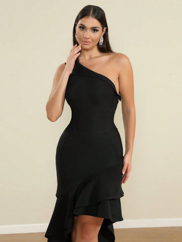 LOVE Aing Women's Asymmetric Mermaid Hem Asymmetrical Lapel Bodycon Formal Cocktail Party Elegant Celebrity Bandage Dress
