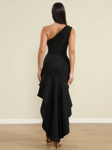 LOVE Aing Women's Asymmetric Mermaid Hem Asymmetrical Lapel Bodycon Formal Cocktail Party Elegant Celebrity Bandage Dress