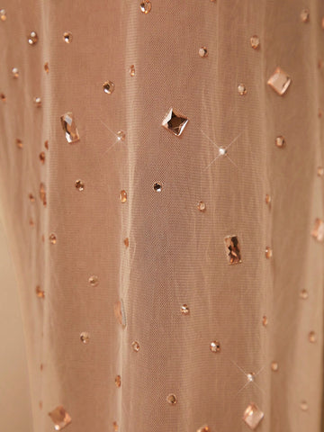 Backless Rhinestone Mesh Jumpsuit