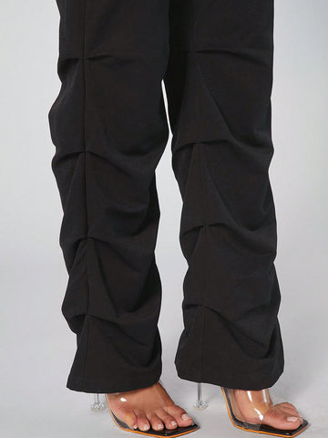 Button Front Pleated Hem Jumpsuit