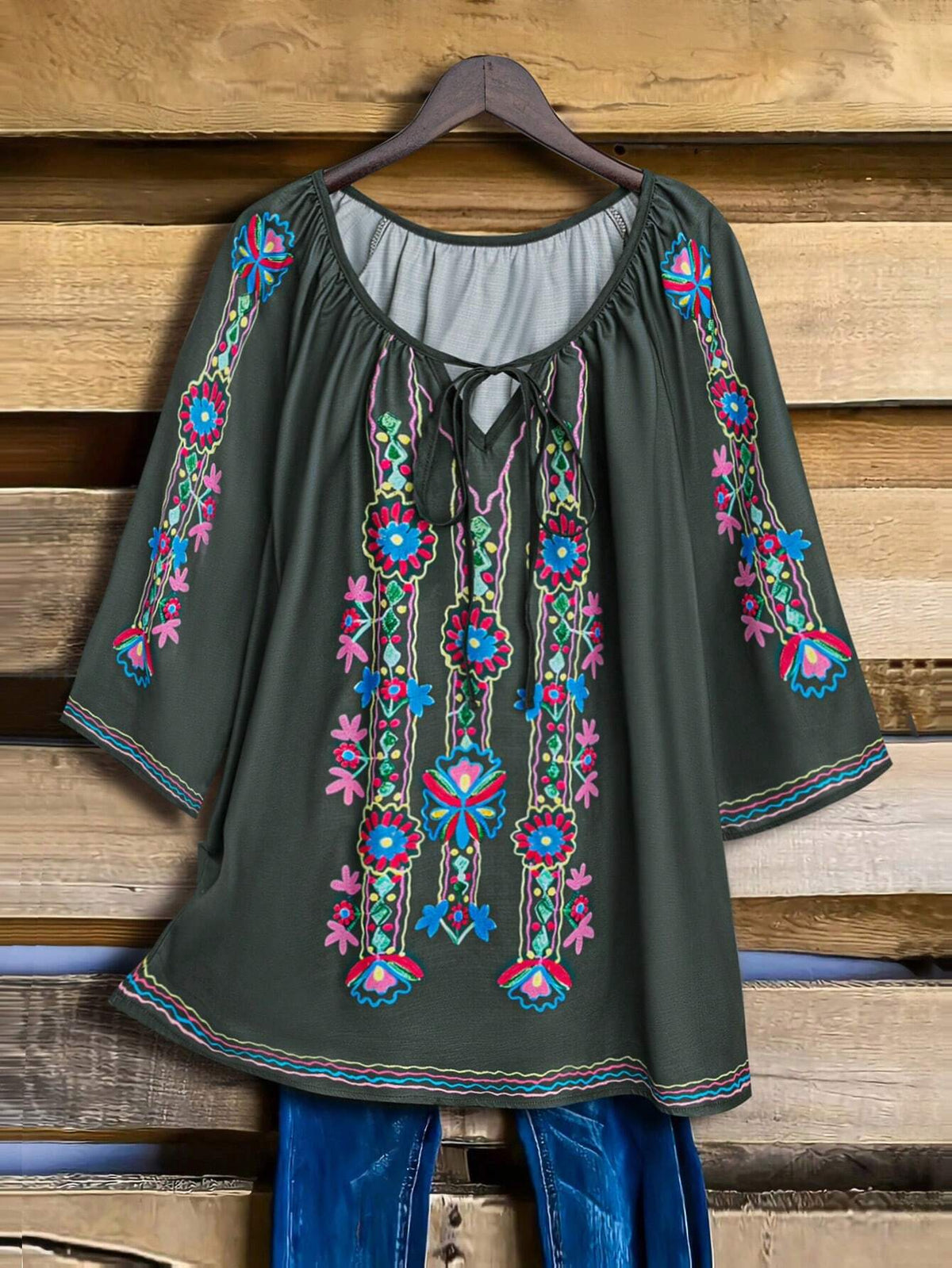 Lace-Up Floral Embroidery Elegant Shirt For Summer