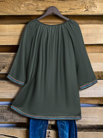 Lace-Up Floral Embroidery Elegant Shirt For Summer