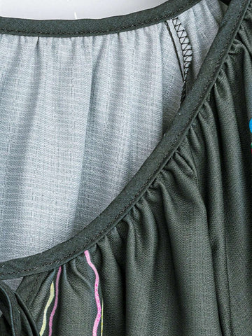 Lace-Up Floral Embroidery Elegant Shirt For Summer