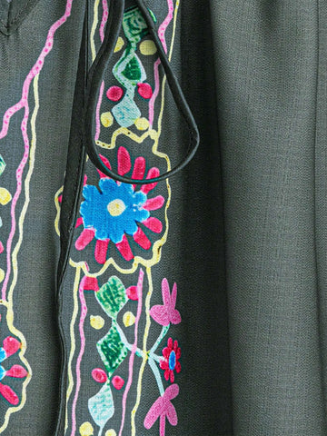 Lace-Up Floral Embroidery Elegant Shirt For Summer