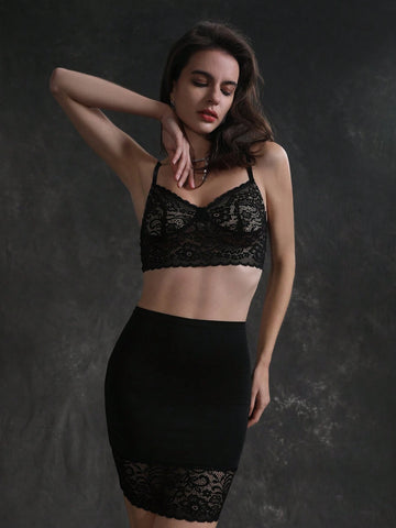 Lace Crop Top Lace Splicing Slim Fit Skirt Two Piece Set