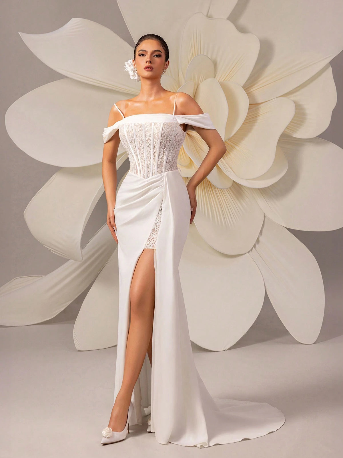 Lace Insert High Slit Sexy Mermaid Wedding Dress