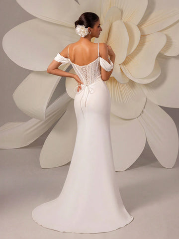 Lace Insert High Slit Sexy Mermaid Wedding Dress