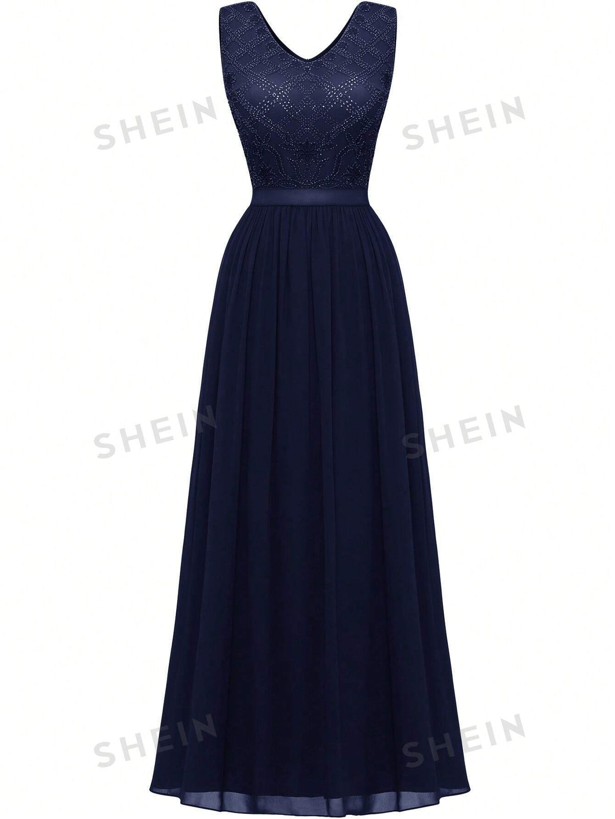 Lace Insert V Neck Maxi Party Dress