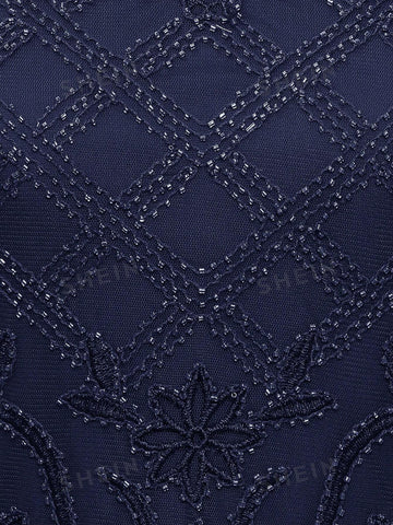 Lace Insert V Neck Maxi Party Dress