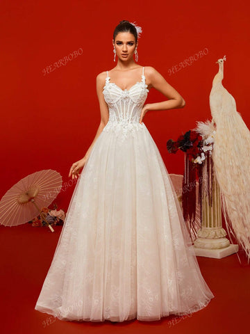 Lace Mermaid Wedding Dress With Spaghetti Straps, Waist Cinching And Train, For Party And Banquet