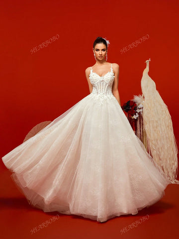 Lace Mermaid Wedding Dress With Spaghetti Straps, Waist Cinching And Train, For Party And Banquet