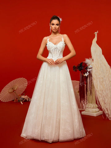 Lace Mermaid Wedding Dress With Spaghetti Straps, Waist Cinching And Train, For Party And Banquet
