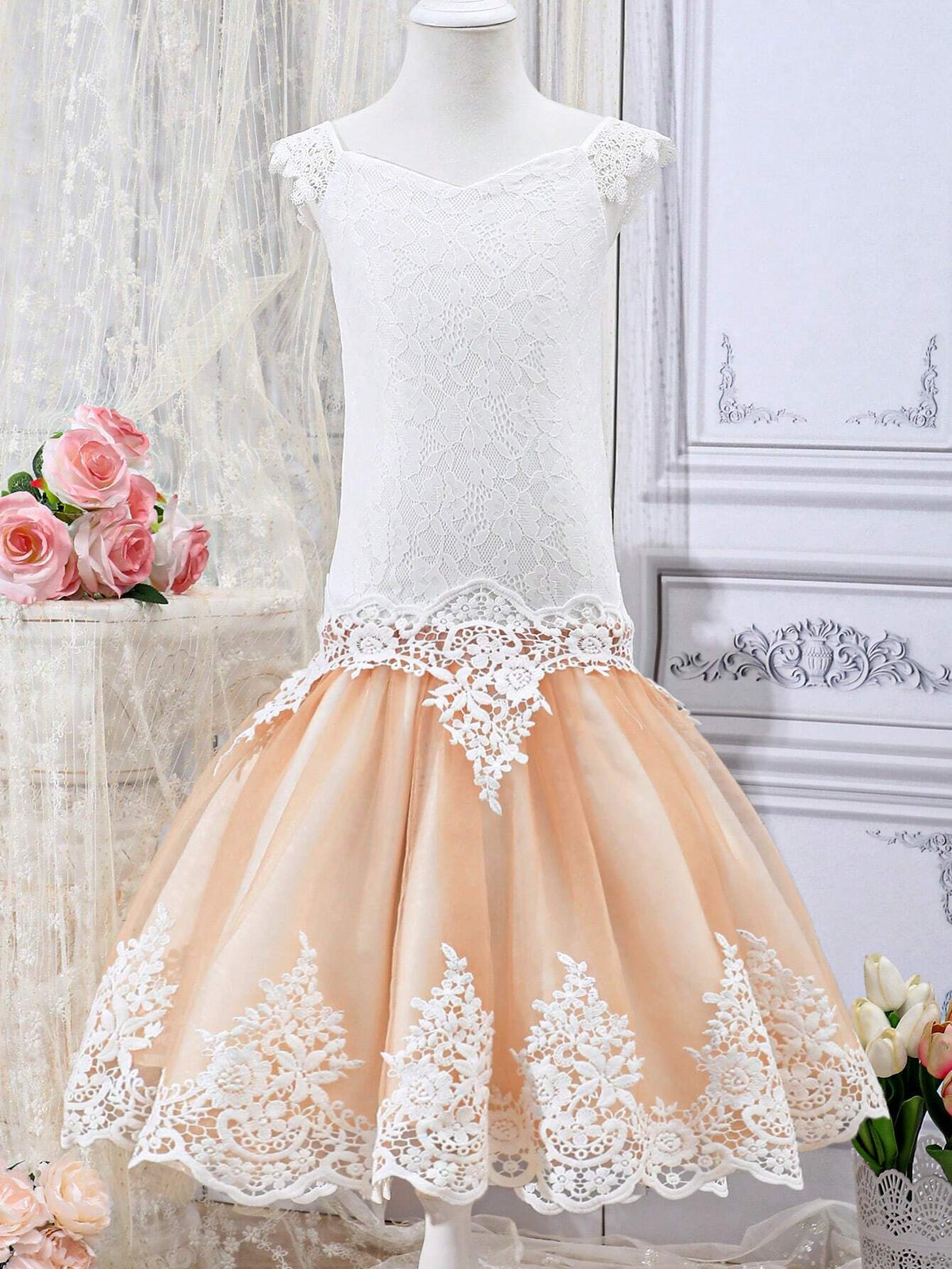 Lace Mesh Mermaid Hem Formal Dress Wedding Party Dress Mommy And Me Matching Outfits(2 Pieces Are Sold Separately)