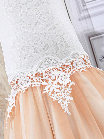 Lace Mesh Mermaid Hem Formal Dress Wedding Party Dress Mommy And Me Matching Outfits(2 Pieces Are Sold Separately)