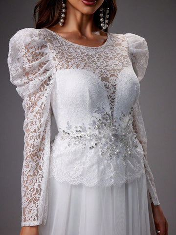 Lace Splice Mesh Formal Evening Party Dress