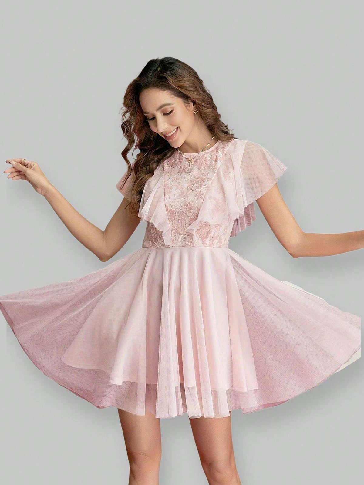 Lace Splicing Mesh Romantic Date Dress