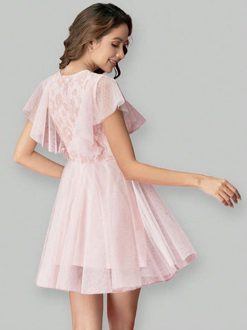 Lace Splicing Mesh Romantic Date Dress