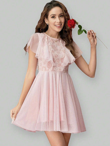 Lace Splicing Mesh Romantic Date Dress
