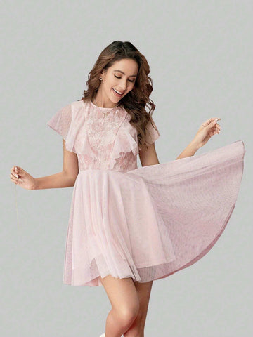 Lace Splicing Mesh Romantic Date Dress