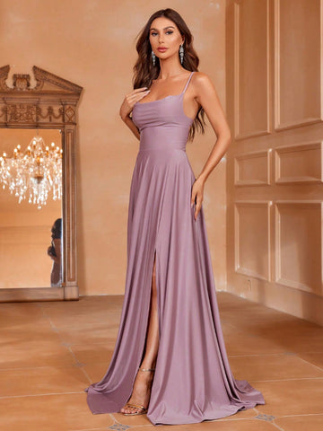 Lace Up Backless Floor Length Formal Dress